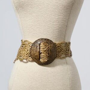 Womens Coastal Grandma Boho Woven Coconut shell Jute Rope Wide Belt One size
